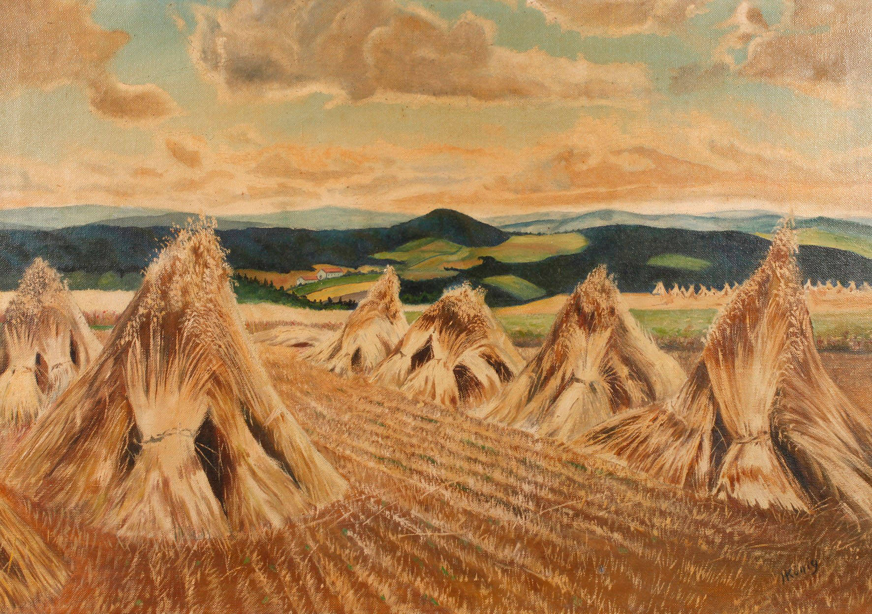 Hein König, attr., Erntelandschaft mit Strohpuppen