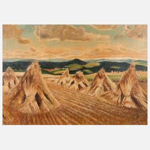 Hein König, attr., Erntelandschaft mit Strohpuppen