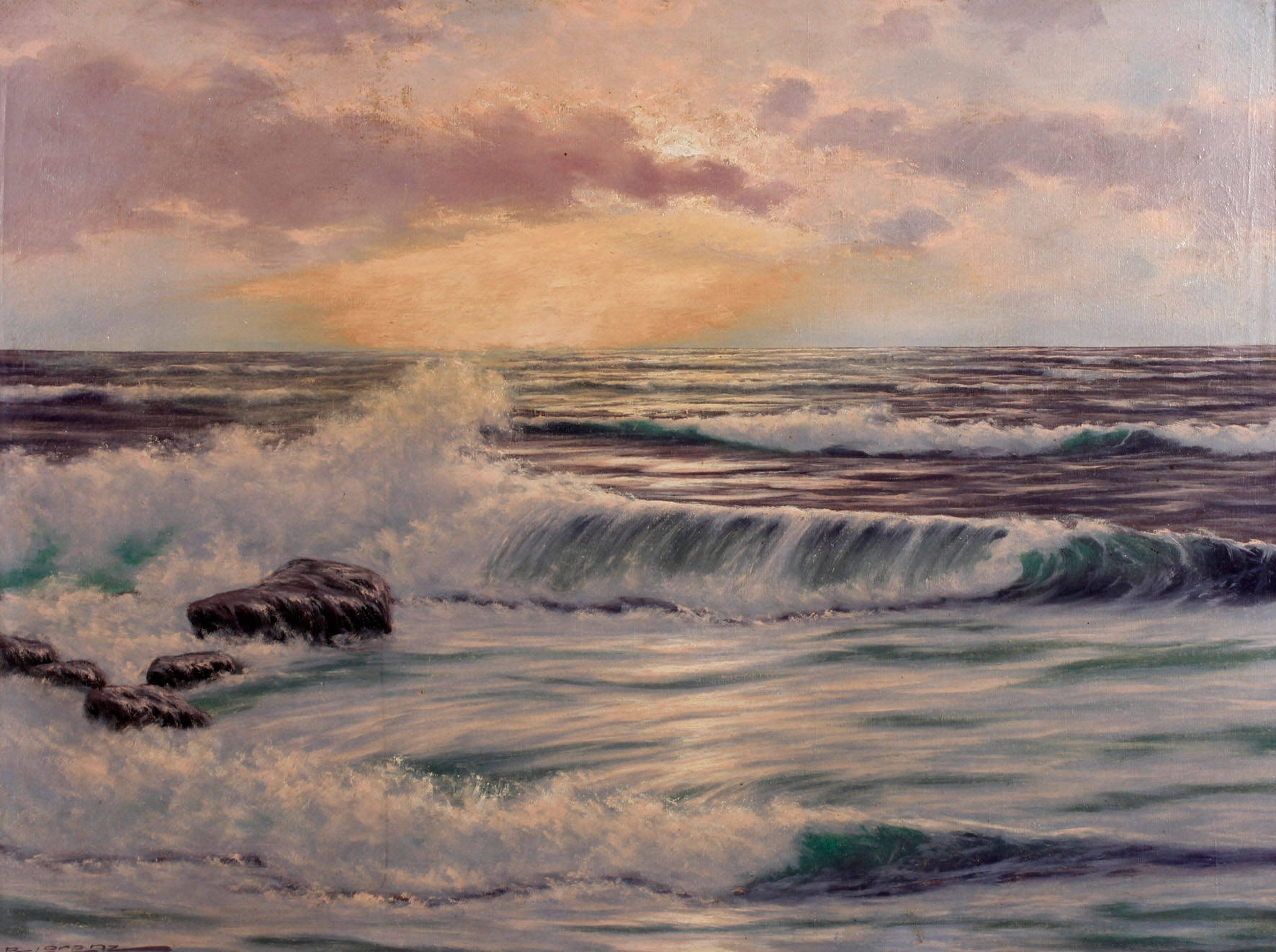 Ernst Lorenz-Mellenbach, ”Meeresbrandung in der Abendsonne”