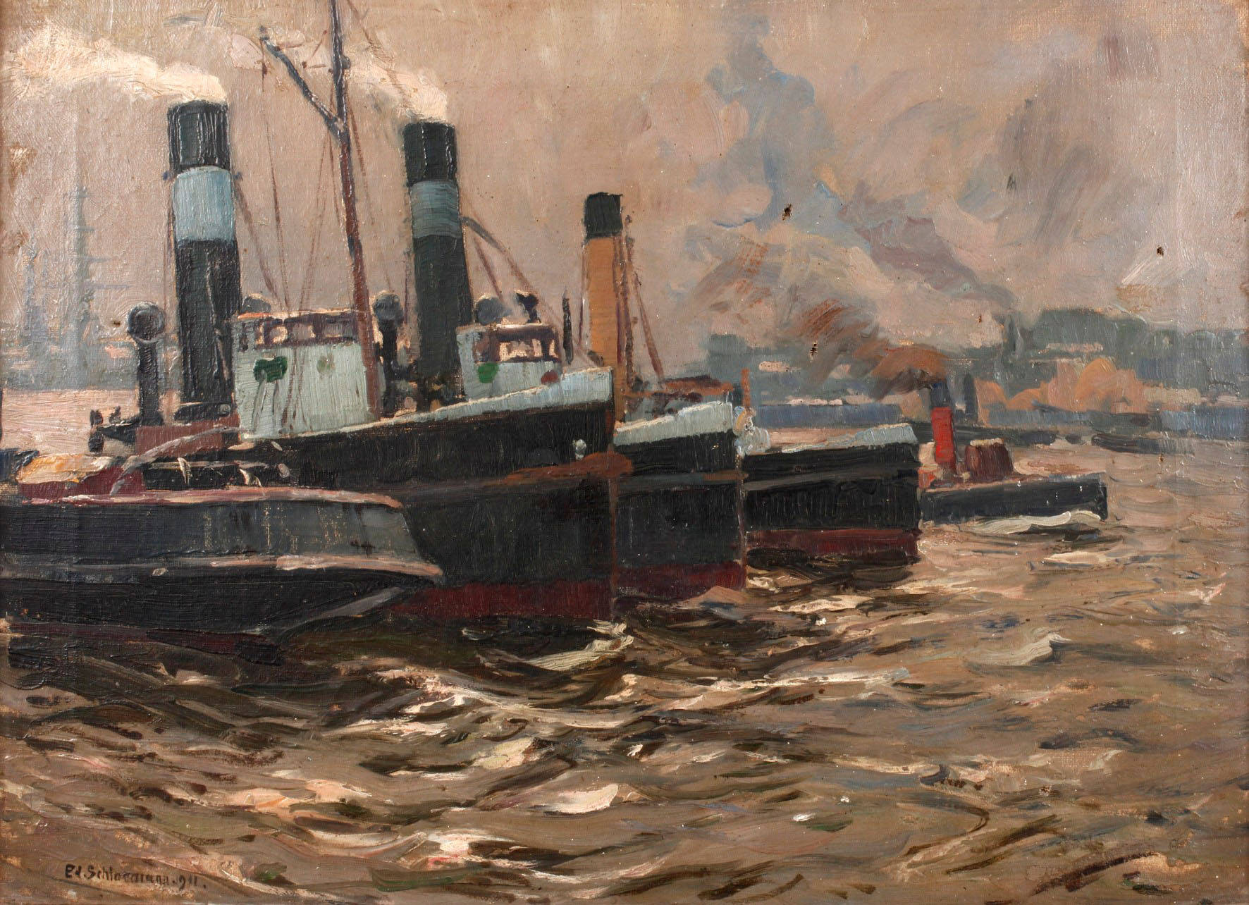 Eduard Schloemann, Schlepper im Hafen