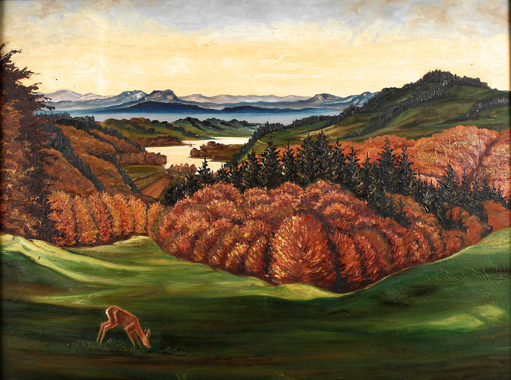 Seifert, Herbstlandschaft mit Reh im Gebirge