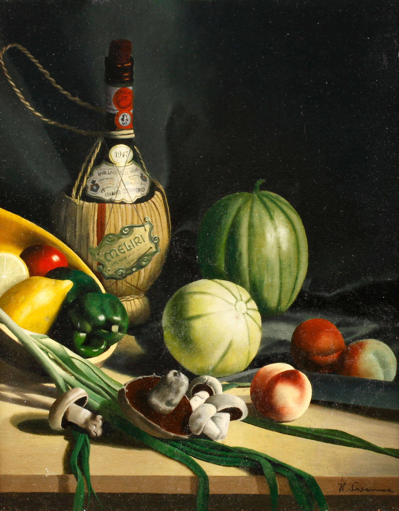 H. Swenne, Stillleben mit Chianti