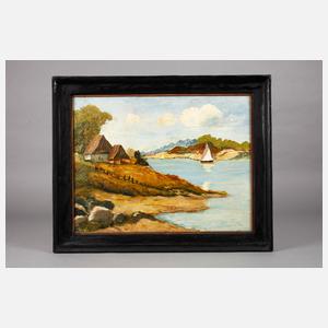 Prof. Alfred Thon, Flusslandschaft mit Fischerhütte