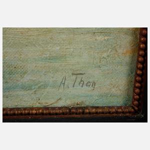 Prof. Alfred Thon, Flusslandschaft mit Fischerhütte