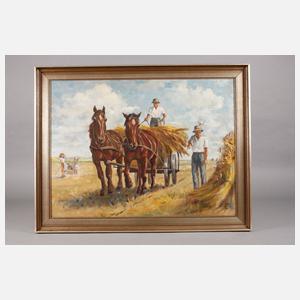 Pferdegespann in Erntelandschaft