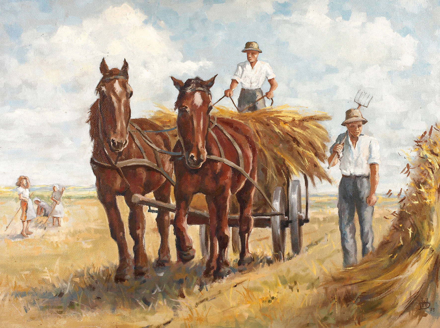 Pferdegespann in Erntelandschaft