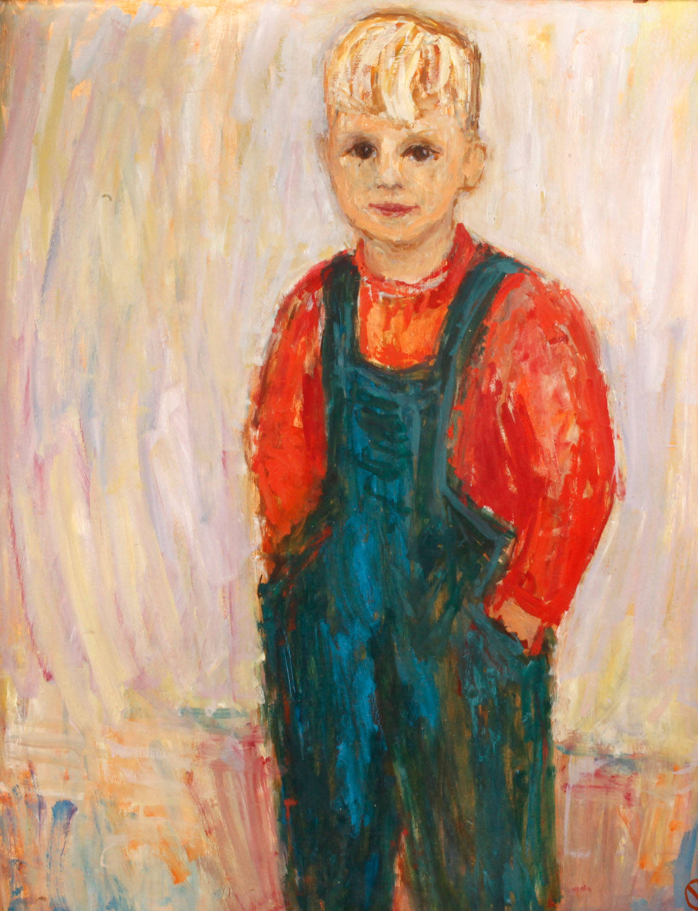 Bildnis eines blonden Knaben in Latzhose