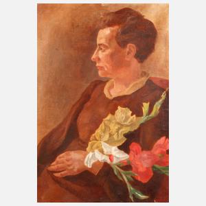 Dame mit Gladiolen