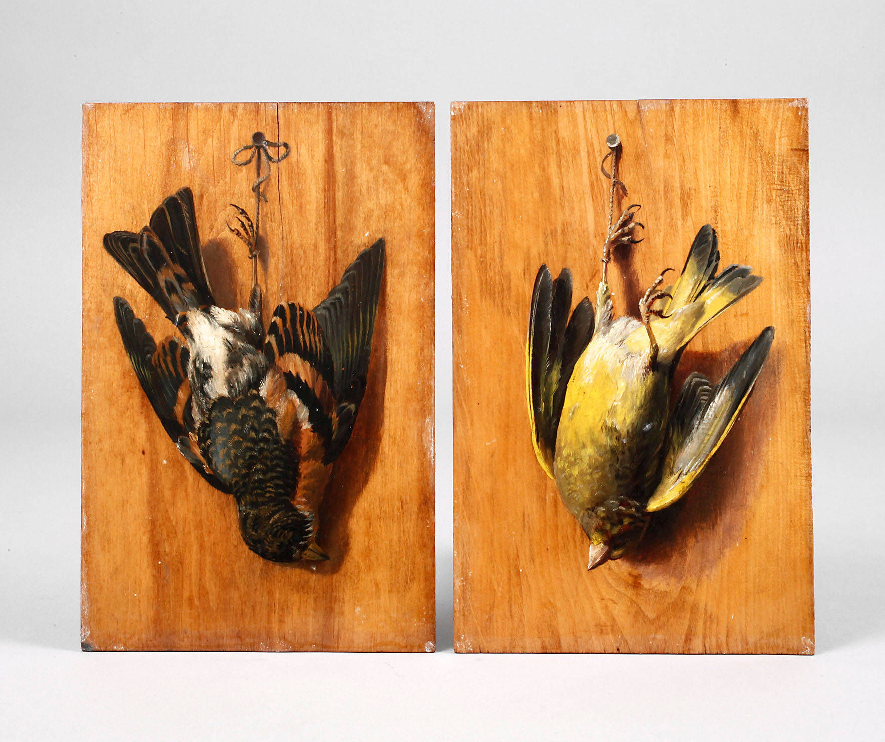 Paar Trompe-l'oeil Vogeldarstellungen