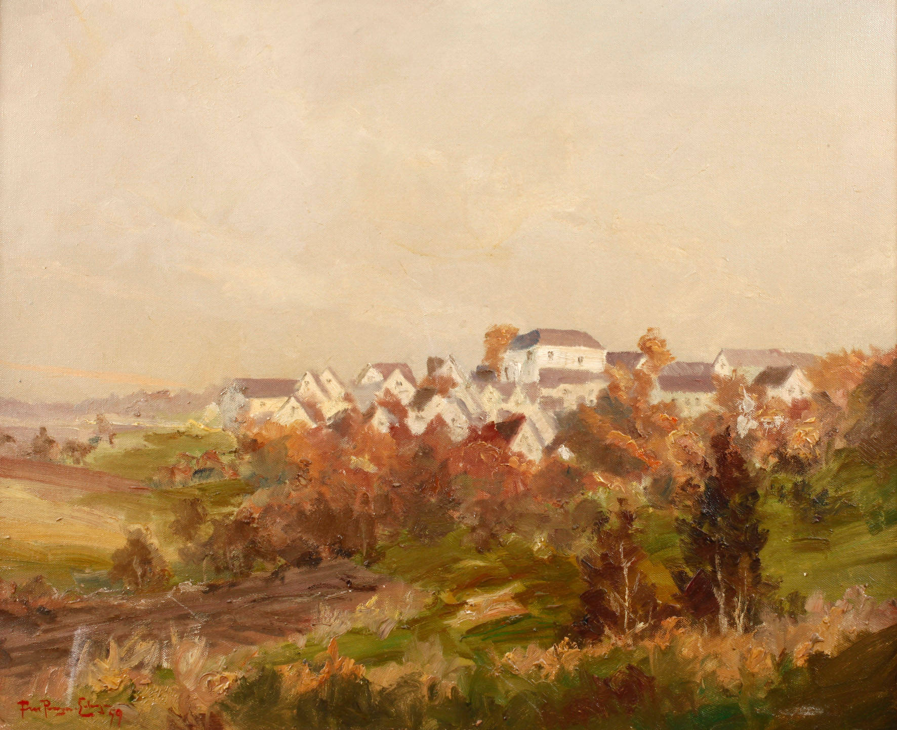 Herbstliche Stadtansicht im Münchner Umland