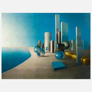 Surrealistische Stadtlandschaft am Meer