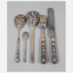 Russland fünf Besteckteile Silber und Email