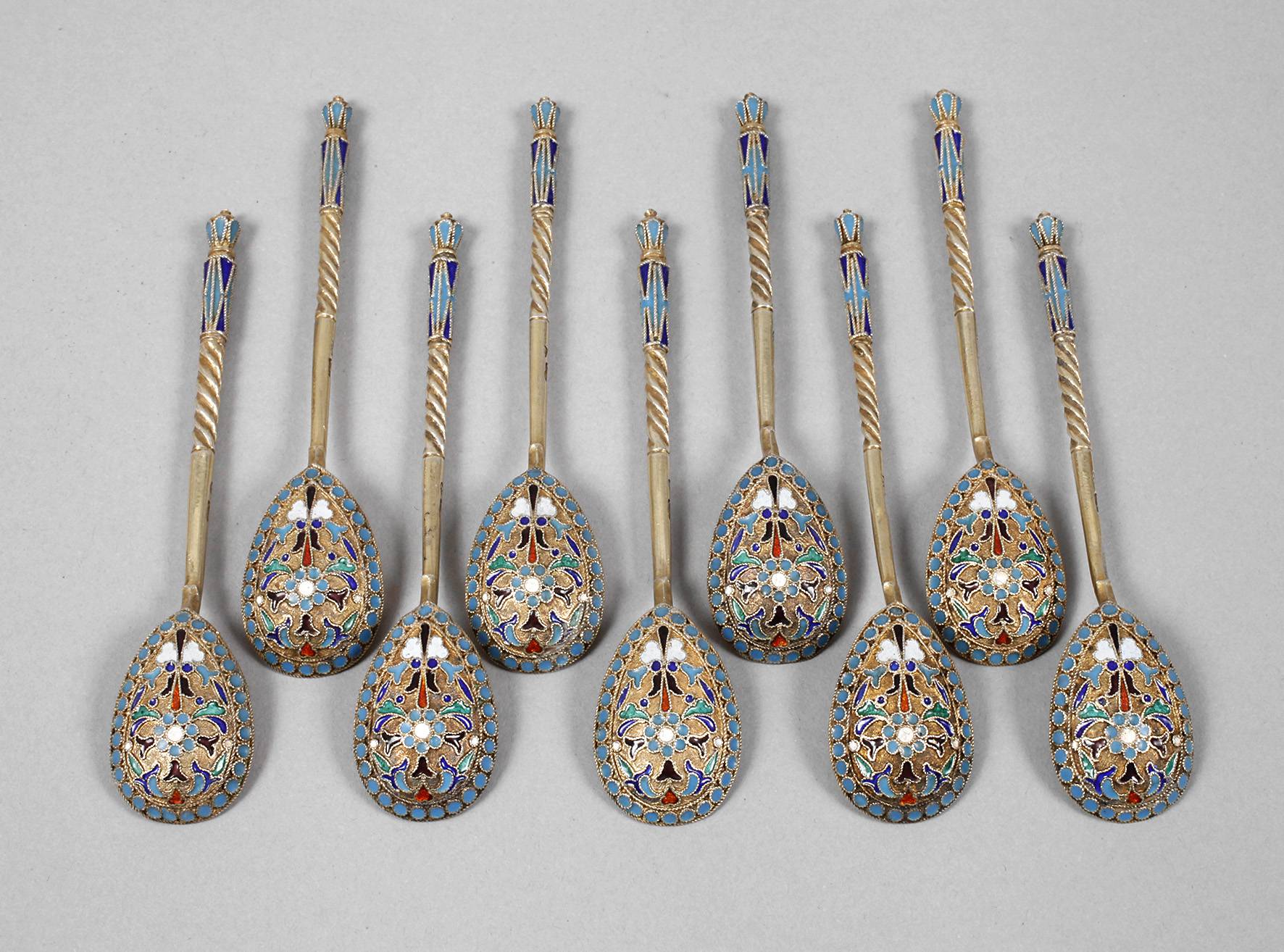 Russland neun Silberlöffel Email