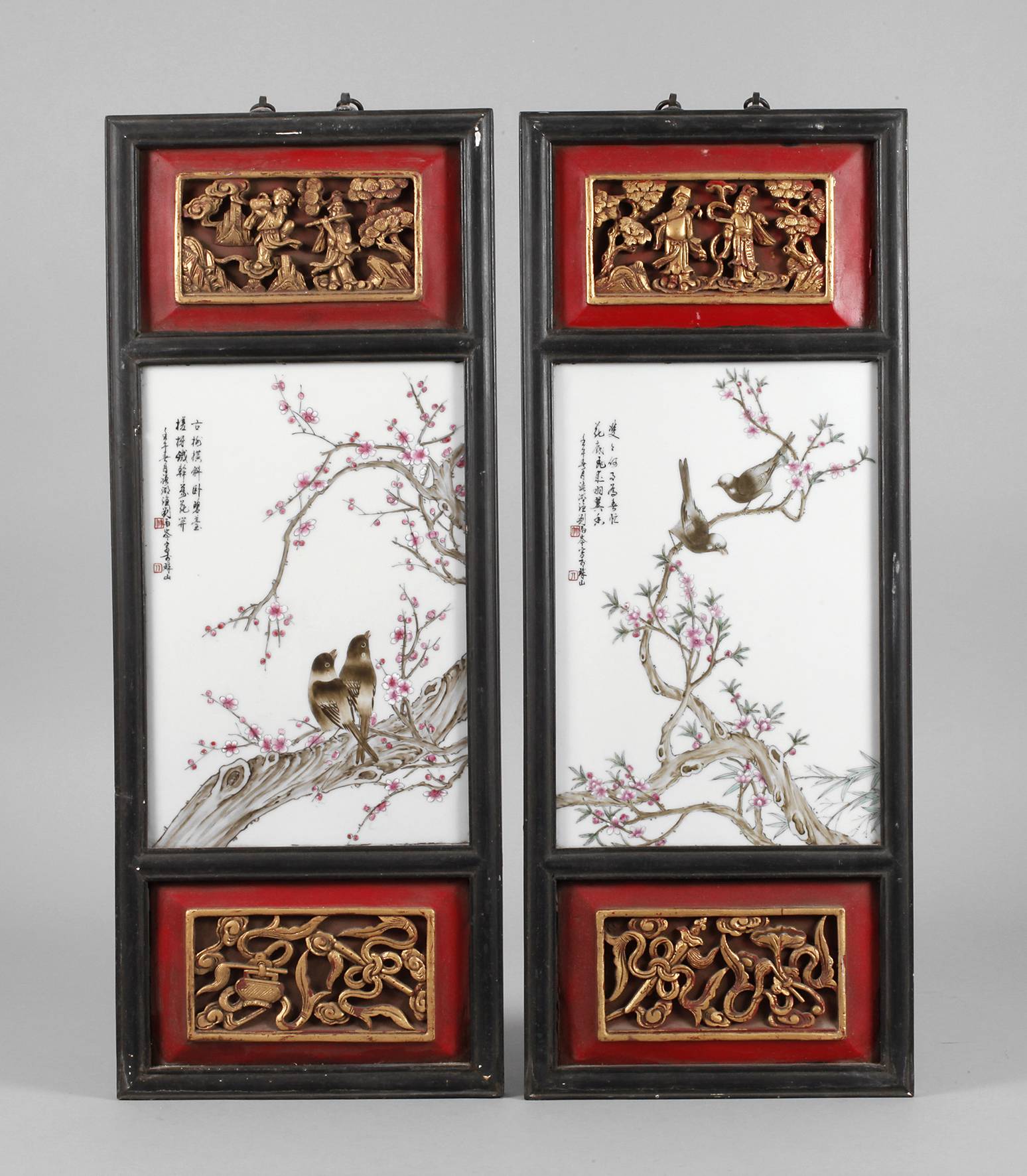 Paar gerahmte Porzellanbildplatten