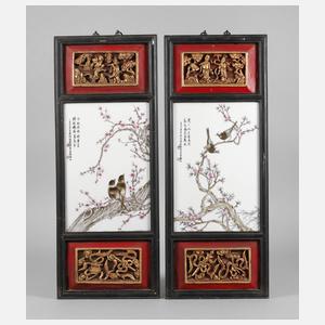 Paar gerahmte Porzellanbildplatten