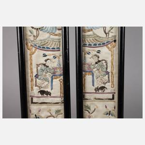 Paar Seidenstickereien