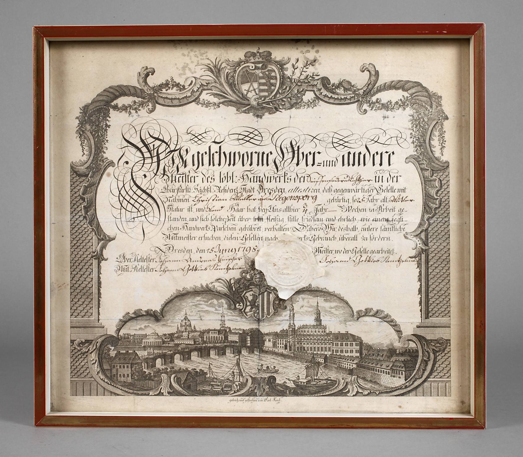 Urkunde Seifensiedergeselle Dresden 1798