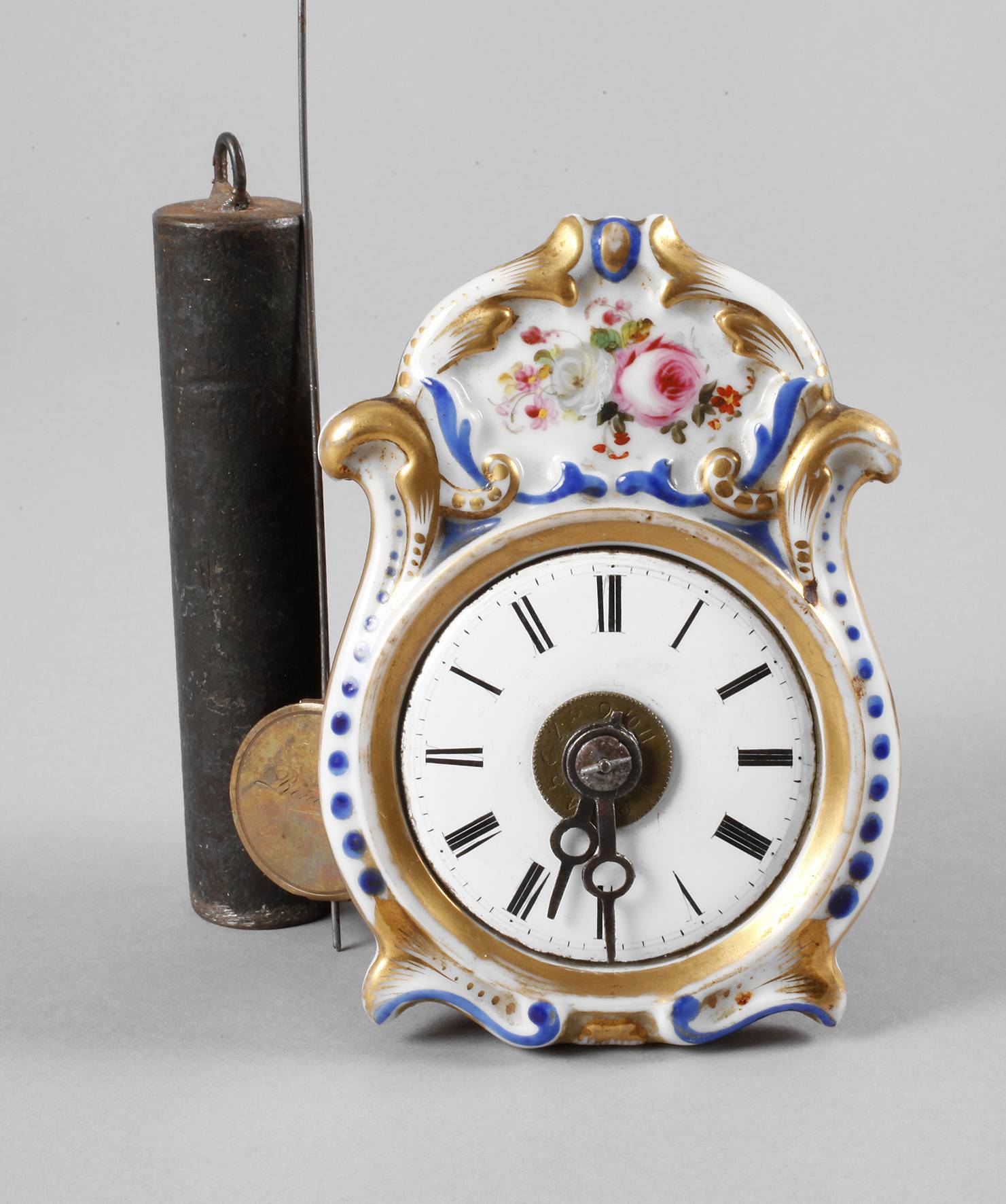 Miniatur-Porzellanschilderuhr mit Wecker