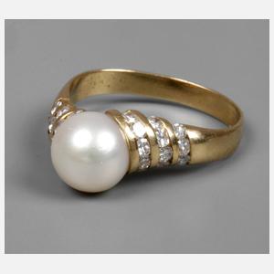 Damenring mit Brillanten und Perle