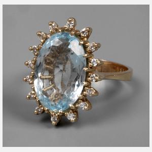 Damenring mit Blautopas und Diamanten