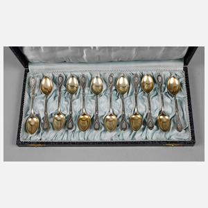 Zwölf Jugendstil Mokkalöffel Silber