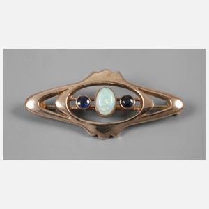 Brosche mit Edelopal und Saphiren
