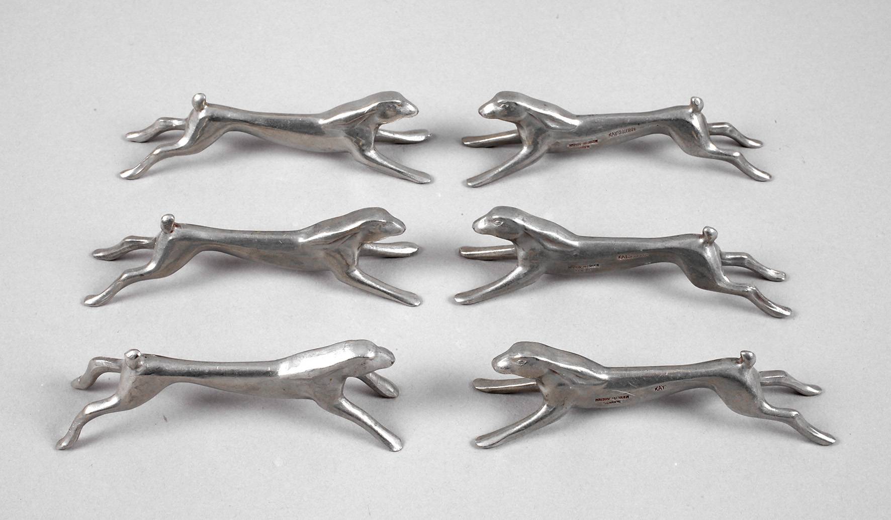 Kayserzinn sechs Messerbänkchen Art déco