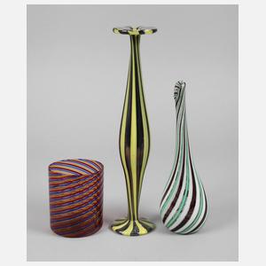 Murano drei Vasen Spiraldekor