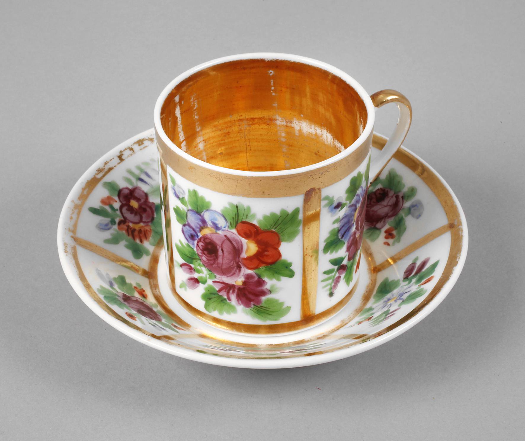 Biedermeier Zylindertasse Blumenmalerei