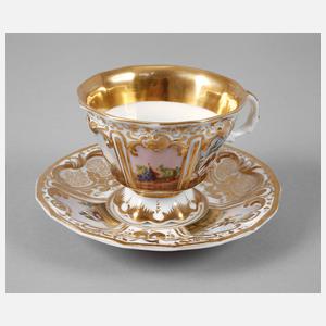 Biedermeiertasse Vögel und Früchte