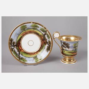 Paar Biedermeiertassen mit Hirtenszenen