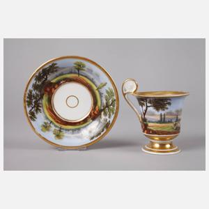 Paar Biedermeiertassen mit Hirtenszenen