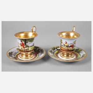 Paar Biedermeiertassen mit Hirtenszenen