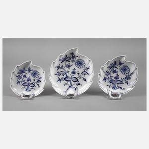 Meissen drei Blattschalen Zwiebelmuster