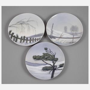 Royal Copenhagen drei winterliche Wandteller
