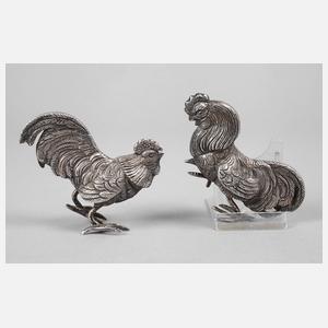 Zwei Hahnfiguren Silber