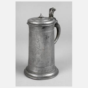 Zinnwalzenkrug mit Reitermotiv