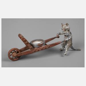Wiener Bronze Katze mit Schubkarren