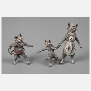 Wiener Bronze Katzengruppe Dienstmädchen und Kinder