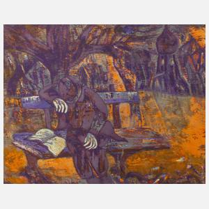 Esteban Fekete, Lesender auf Parkbank