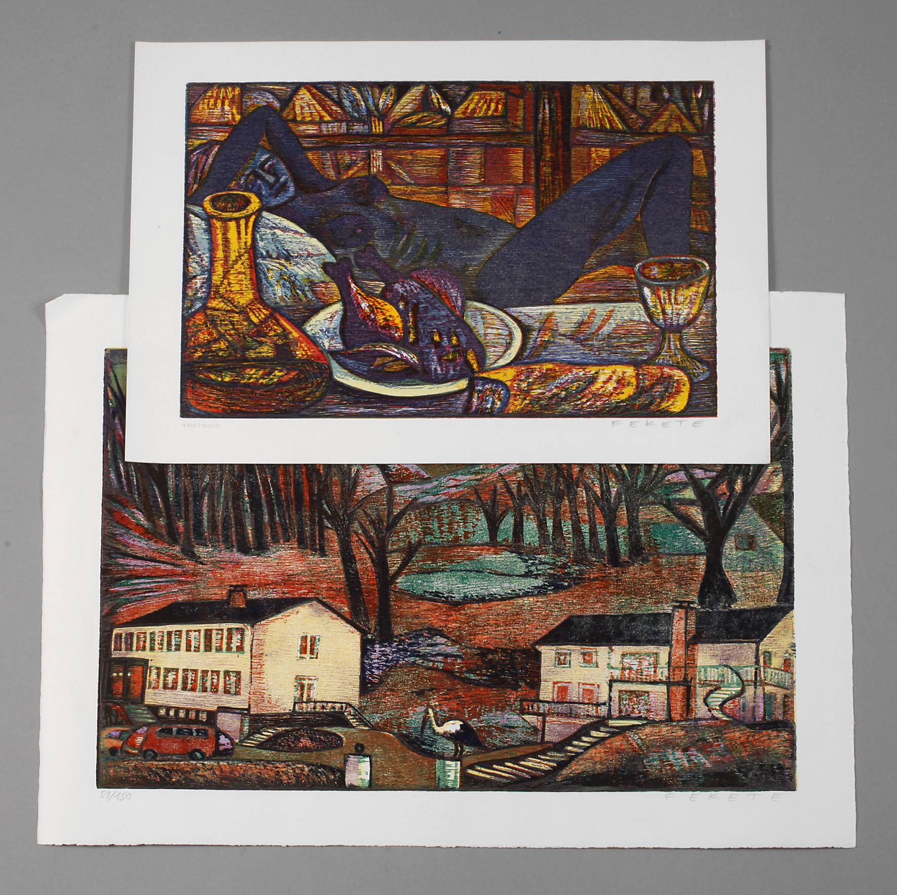István Fekete, zwei Farbradierungen