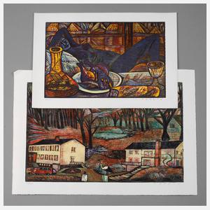 István Fekete, zwei Farbradierungen