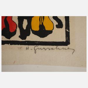 Herbert Gurschner, Holzschnitt ”Auf der Treppe”