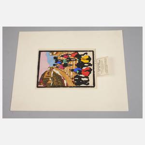 Herbert Gurschner, Holzschnitt ”Auf der Treppe”