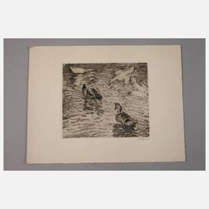 Emil Pottner, zwei Radierungen Enten im Teich