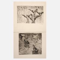 Emil Pottner, zwei Radierungen Enten im Teich111
