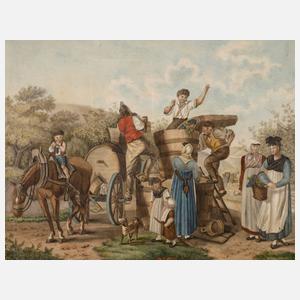 Weinbauern bei der Weinlese