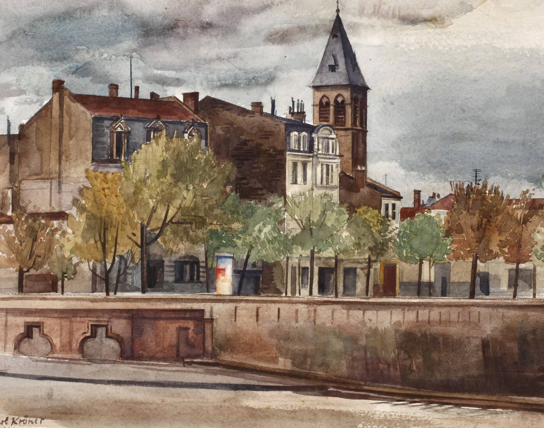 Karl Kröhner, Stadtansicht mit Gewitterwolken