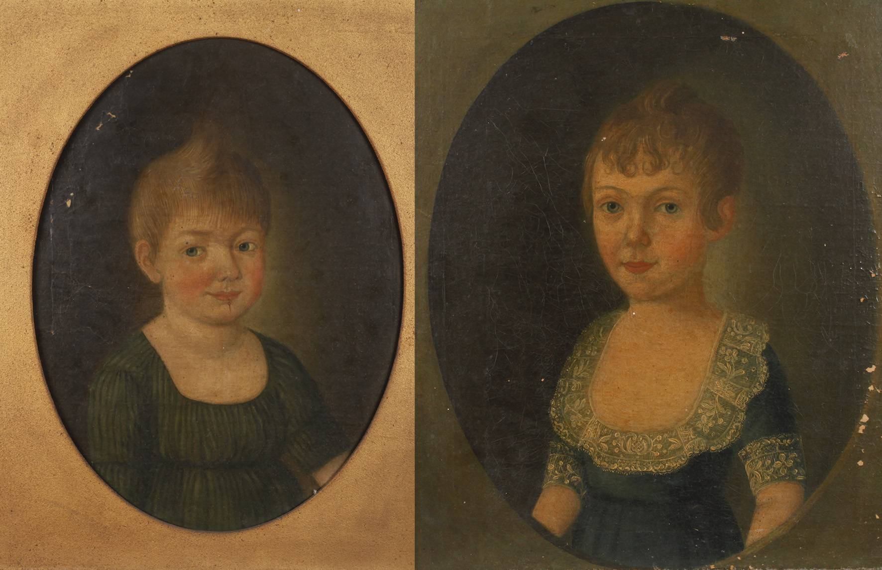Paar Kinderportraits Biedermeier