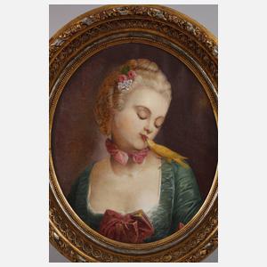 Junge Frau mit Kanarienvogel